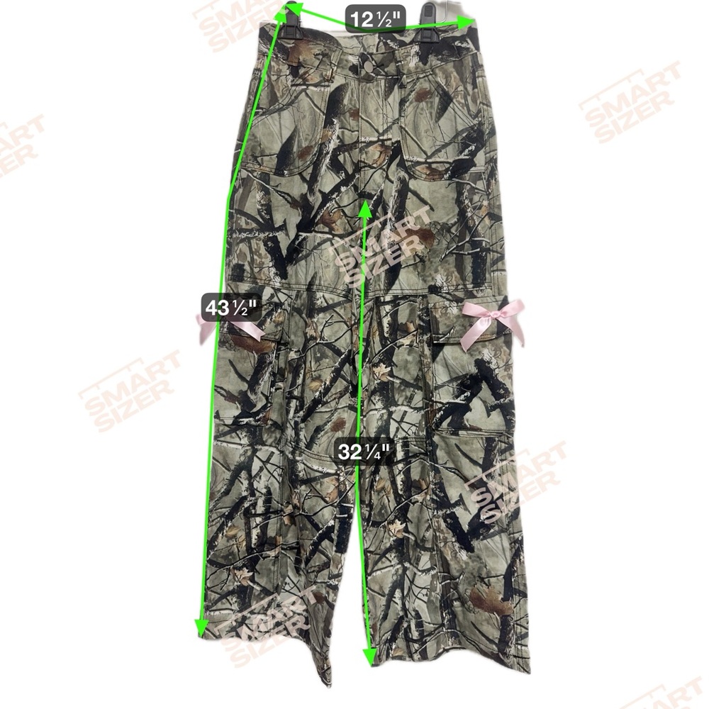Romwe Camo Cargo Bow Pants Sz S US4 | Send Offer | Pink Ribbon Detail - Picture 2 of 4